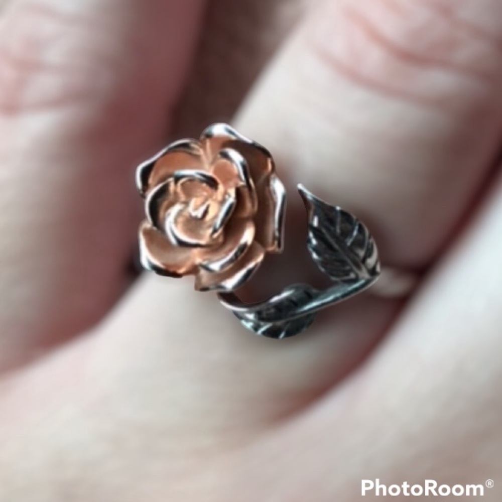 Rose Ring Adjustable Rose Gold Plated Sterling Silver .925 GUC